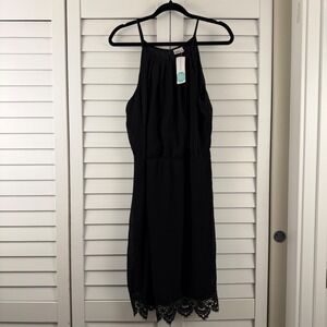 Q&A Veronique Lace Detail Dress Womens XL Black Sleeveless Pleated NEW